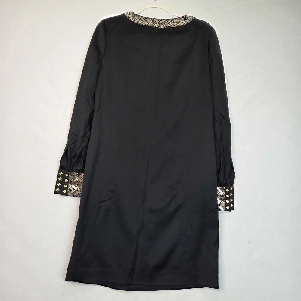 Tory Burch Black Embellished Shift Dress Size 8 Long Sleeve Beaded Neckline